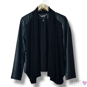 White House Black Market Black Leather Jacket Draped Knit Front